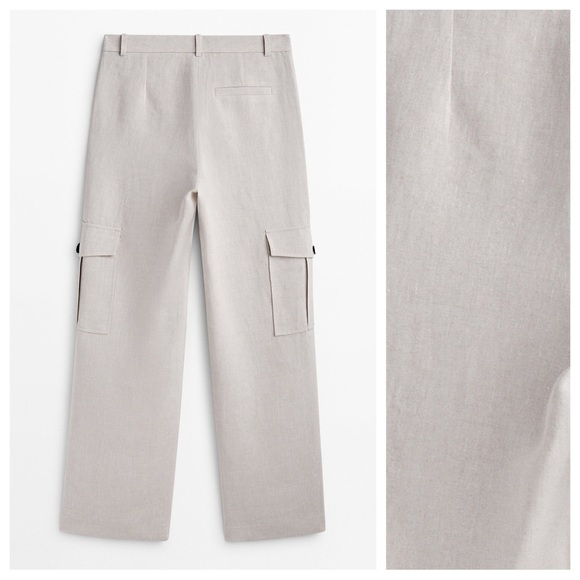 NWT. Massimo Dutti Linen Blend Straight Fit Cargo Pants. Size 10. - Picture 5 of 12